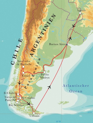 Route Rundreise Argentinien & Chile, 22 Tage Route Rundreise Argentinien & Chile, 22 Tage