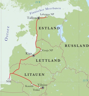 Route Rundreise Baltikum, 11 Tage Route Rundreise Baltikum, 11 Tage