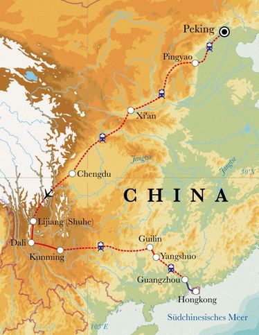Route Rundreise China, 24 Tage Route Rundreise China, 24 Tage