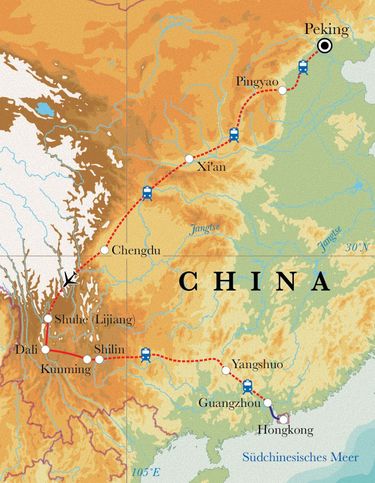 Route Rundreise China, 24 Tage Route Rundreise China, 24 Tage