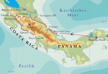 Route Rundreise Costa Rica & Panama, 21 Tage Route Rundreise Costa Rica & Panama, 21 Tage