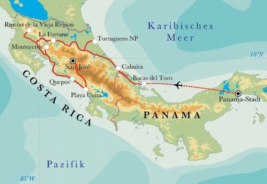 Route Rundreise Costa Rica & Panama, 22 Tage Route Rundreise Costa Rica & Panama, 22 Tage