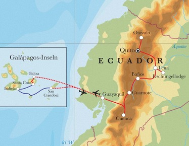 Route Rundreise Ecuador, 16 Tage Route Rundreise Ecuador, 16 Tage