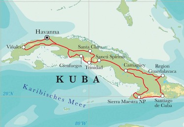 Route Rundreise Kuba, 20 Tage Route Rundreise Kuba, 20 Tage
