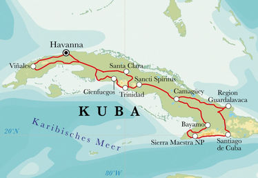 Route Rundreise Kuba, 20 Tage Route Rundreise Kuba, 20 Tage