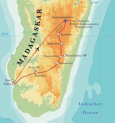 Route Rundreise Madagaskar, 21 Tage Route Rundreise Madagaskar, 21 Tage