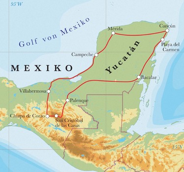 Route Rundreise Mexiko, 16 Tage Route Rundreise Mexiko, 16 Tage