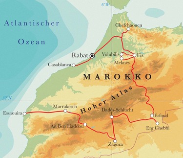 Route Rundreise Marokko, 20 Tage Route Rundreise Marokko, 20 Tage