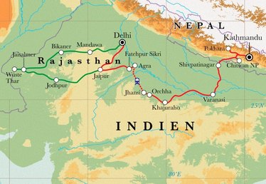 Route Rundreise Rajasthan, Nordindien & Nepal, 30 Tage Route Rundreise Rajasthan, Nordindien & Nepal, 30 Tage