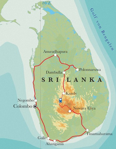 Route Rundreise Sri Lanka, 15 Tage Route Rundreise Sri Lanka, 15 Tage