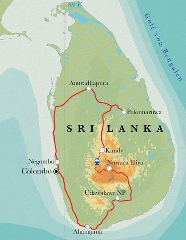 Route Rundreise Sri Lanka, 15 Tage Route Rundreise Sri Lanka, 15 Tage