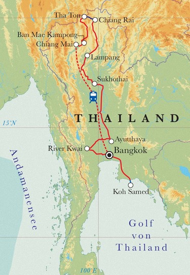 Route Rundreise Thailand, 20 Tage Route Rundreise Thailand, 20 Tage