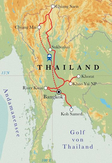 Route Rundreise Thailand, 21 Tage Route Rundreise Thailand, 21 Tage