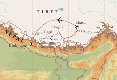 Route Rundreise Tibet & Nepal, 20 Tage Route Rundreise Tibet & Nepal, 20 Tage