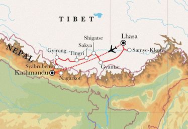 Route Rundreise Tibet & Nepal, 21 Tage Route Rundreise Tibet & Nepal, 21 Tage