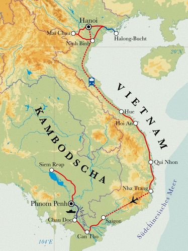 Route Rundreise Vietnam & Kambodscha, 27 Tage Route Rundreise Vietnam & Kambodscha, 27 Tage