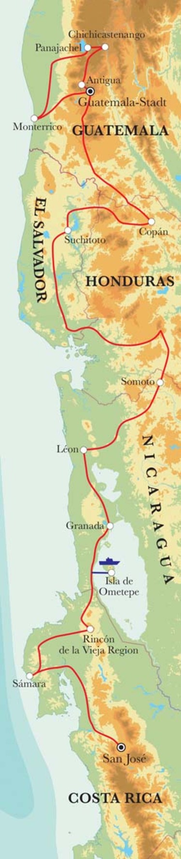 Route Rundreise Von Guatemala-Stadt nach San José, 22 Tage Route Rundreise Von Guatemala-Stadt nach San José, 22 Tage