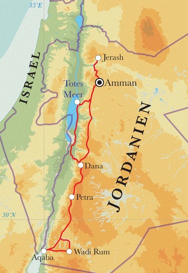 Route Rundreise Jordanien, 10 Tage Route Rundreise Jordanien, 10 Tage