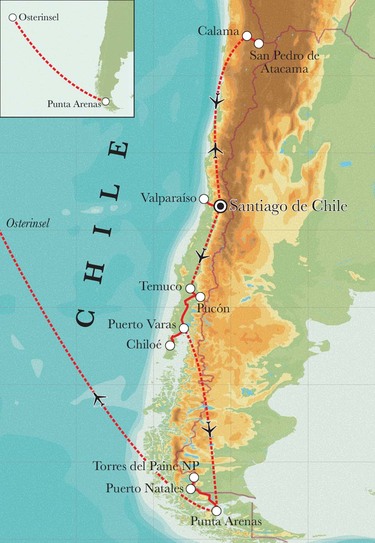 Route Rundreise Chile, 19 Tage Route Rundreise Chile, 19 Tage