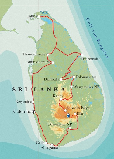 Route Rundreise Sri Lanka, 21 Tage Route Rundreise Sri Lanka, 21 Tage