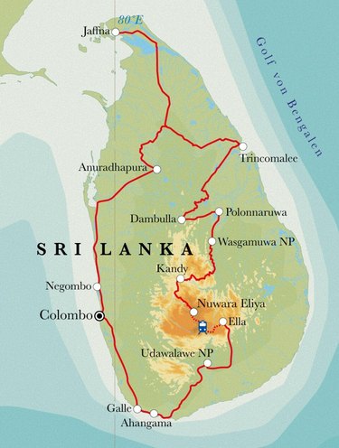 Route Rundreise Sri Lanka, 21 Tage Route Rundreise Sri Lanka, 21 Tage
