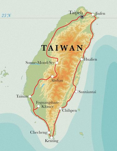 Route Rundreise Taiwan, 15 Tage Route Rundreise Taiwan, 15 Tage