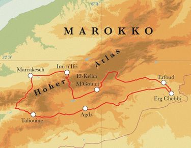 Route Marokko, 10 Tage Fahrradreise Route Marokko, 10 Tage Fahrradreise