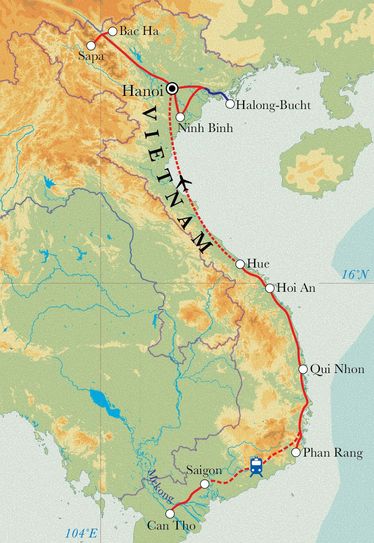 Route Rundreise Vietnam, 22 Tage Route Rundreise Vietnam, 22 Tage