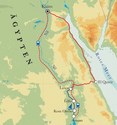 Route Rundreise Ägypten, 14 Tage Route Rundreise Ägypten, 14 Tage