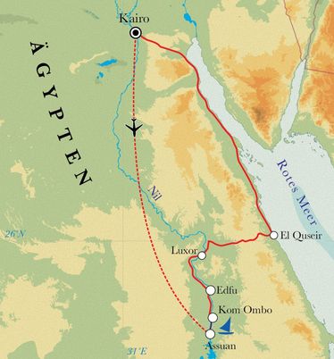 Route Rundreise Ägypten, 14 Tage Route Rundreise Ägypten, 14 Tage