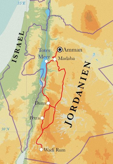 Route Jordanien, 9 Tage Wanderreise Route Jordanien, 9 Tage Wanderreise