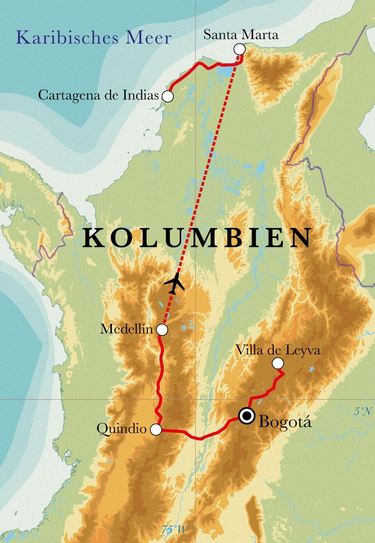 Route Rundreise Kolumbien, 14 Tage Route Rundreise Kolumbien, 14 Tage