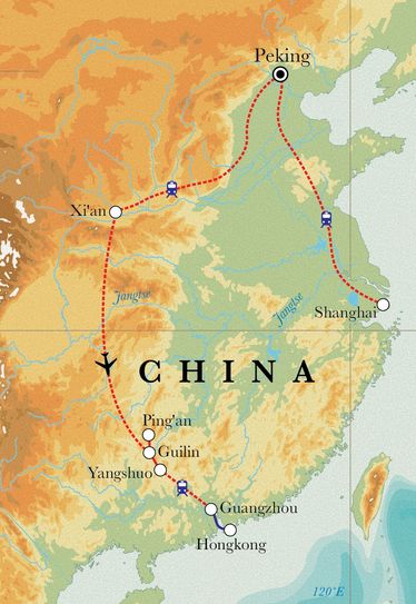 Route Rundreise China, 18 Tage Route Rundreise China, 18 Tage