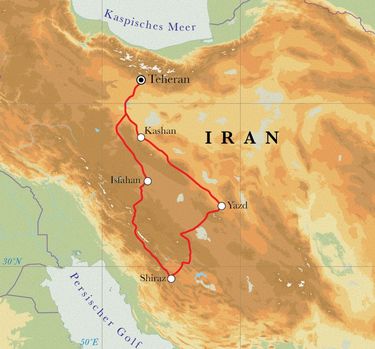 Route Rundreise Iran, 11 Tage Route Rundreise Iran, 11 Tage