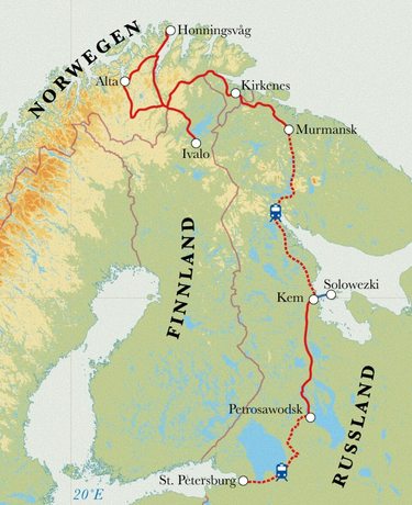 Route Rundreise Russland, Norwegen & Finnland, 14 Tage Route Rundreise Russland, Norwegen & Finnland, 14 Tage