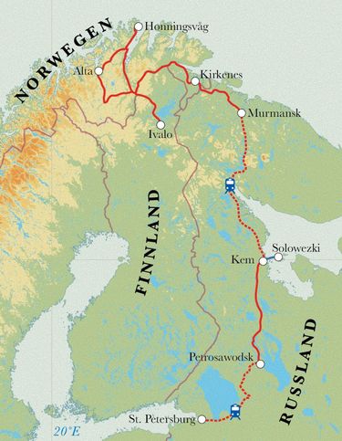 Route Rundreise Russland, Norwegen & Finnland, 14 Tage Route Rundreise Russland, Norwegen & Finnland, 14 Tage