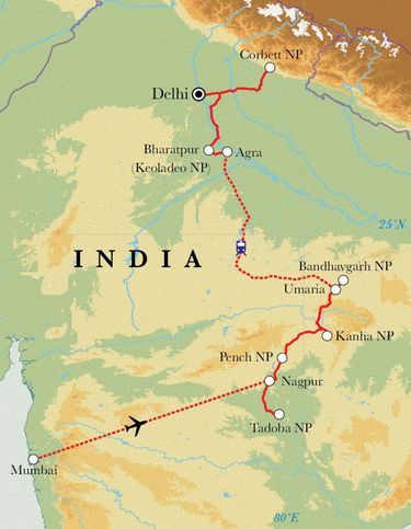 Route Safarireise Indien, 18 Tage Route Safarireise Indien, 18 Tage
