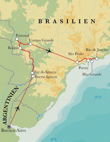 Route Rundreise Argentinien & Brasilien 21 Tage Route Rundreise Argentinien & Brasilien 21 Tage